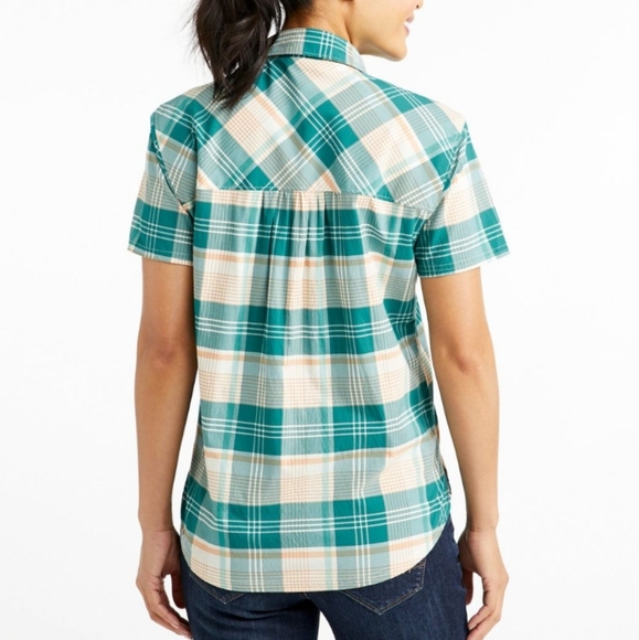 L.L.Bean pink plaid short sleeve beach cruiser button up top, size medium - Picture 12 of 12